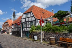 The traditional historic village of Ebeltoft on Jutland in Denmark