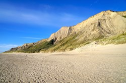 Wonderful fine sandy beach in front of the cliffs on the Danish North Sea coast near Ferring