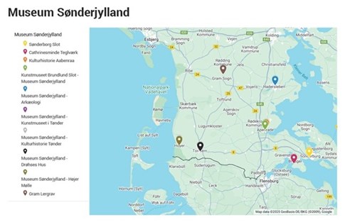 Google Maps zeigt die verschiedenen Museen des Museum Sønderjylland