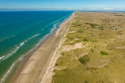 Aerial view of the beach and dunes of Hvide Sande at the North Sea, Denmark