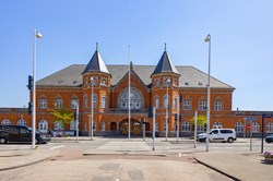 Railway station - Happy walkers through the streets of Esbjerg, Denmark