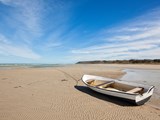 Boat on the Baltic Sea beach of Bønnerup, Jutland, Denmark