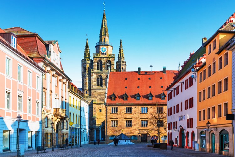 Blick auf die Altstadtarchitektur von Ansbach