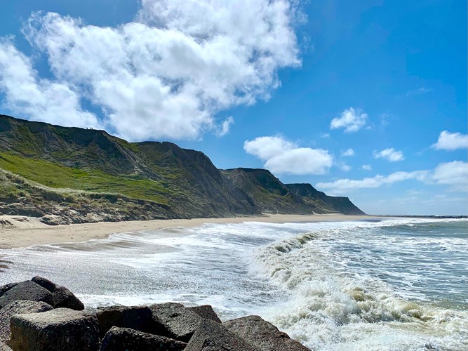 cliffs at the bovbjerg coast near ferring in denmark on a sunny day