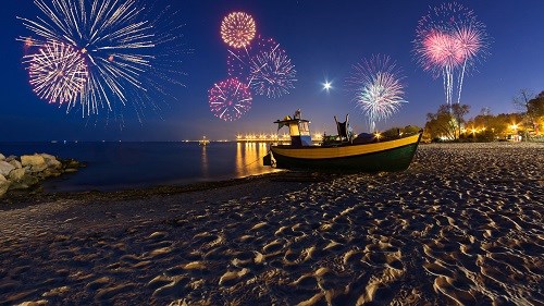 Feuerwerk am Ostseestrand