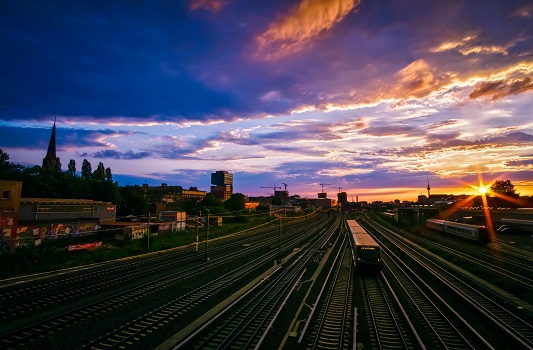 Blick von der Modersohnbrücke bei Sonnenuntergang