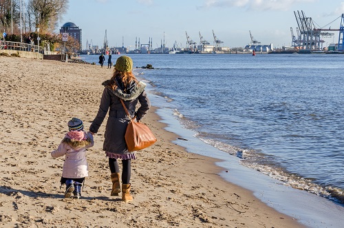 Spaziergänger am Elbstrand in Hamburg ©AdobeStock_390351179