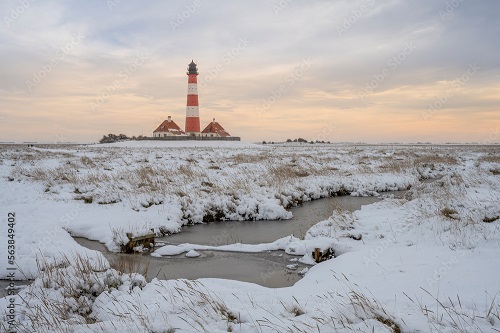 Westerhever Leuchtturm im Schnee