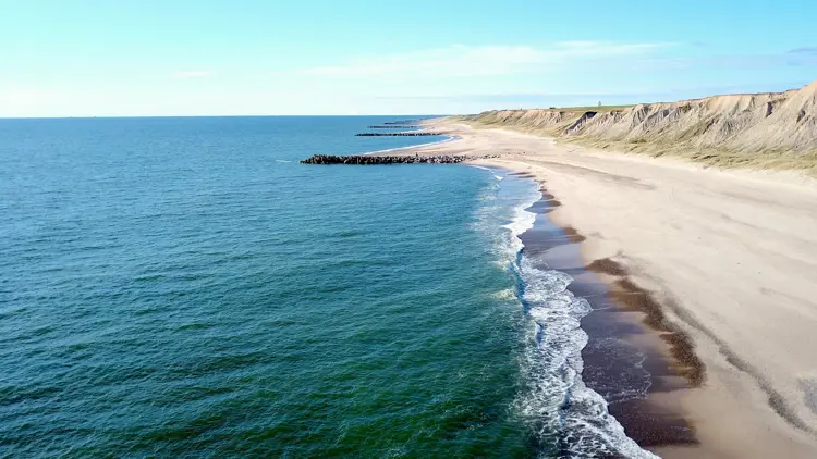 Cliffs and breakwaters on the coast of Bovbjerg Fyr at Ferring near Lemvig