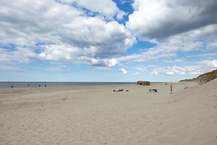 German bunkers from World War II on Sandy beach by Husby town