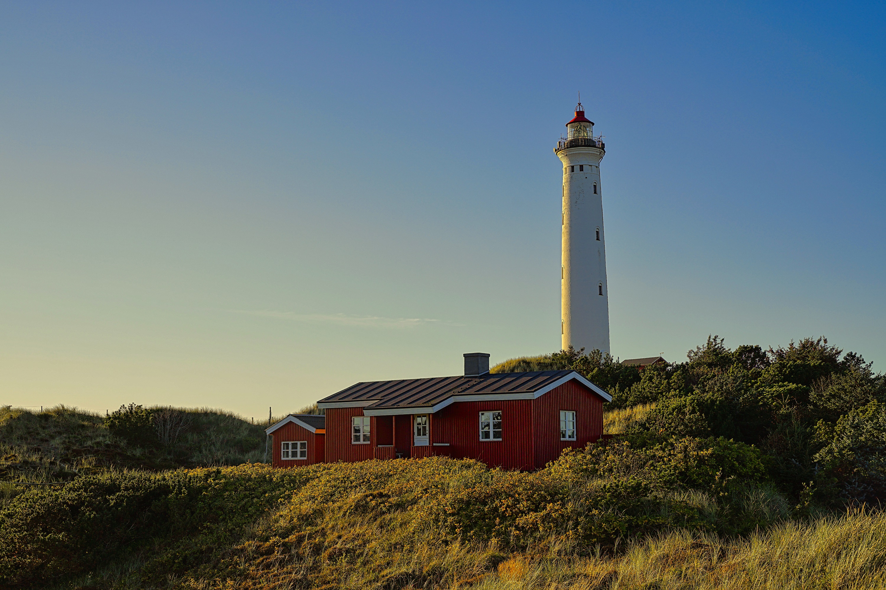 Leuchtturm Hvide Sande bei Sonnenschein